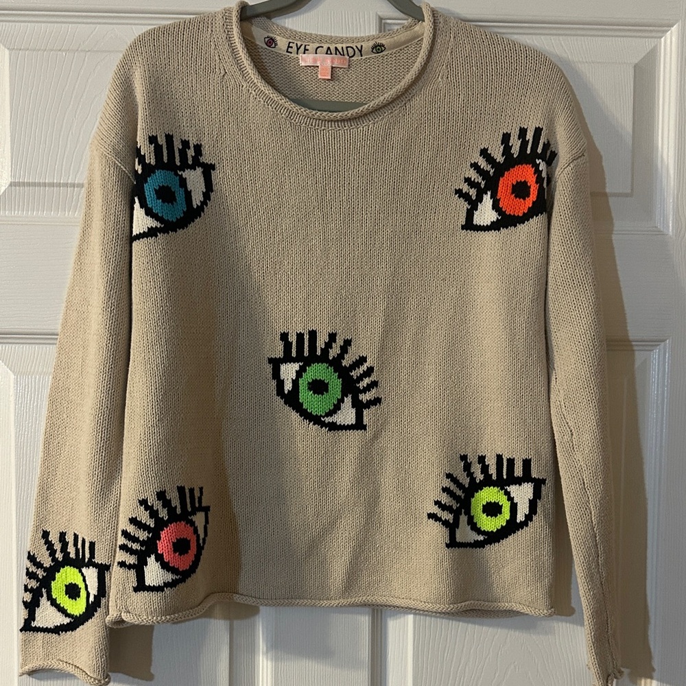 Eye Candy by Lisa Todd Beige Knit with Vibrant Eye Motif